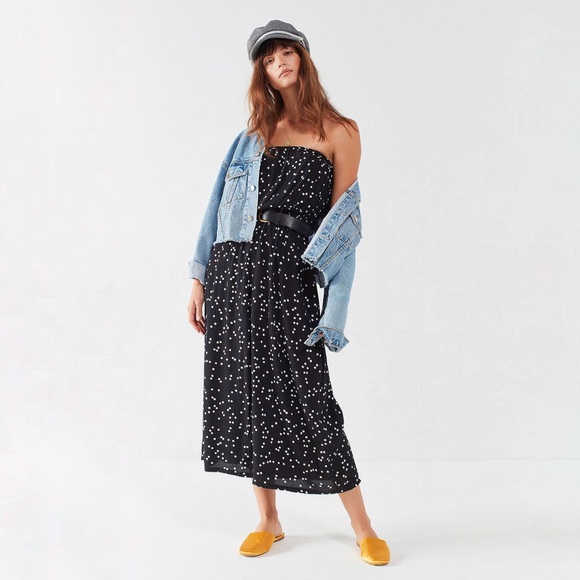 strapless polka dot jumpsuit